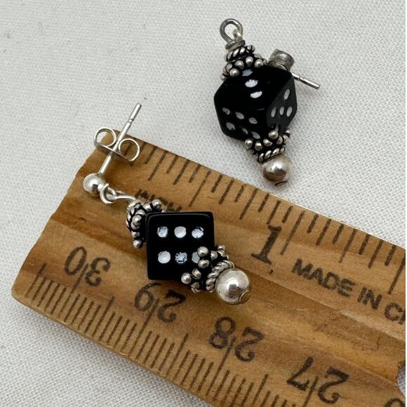 Playful Mini Black Dice Shaped Dangle Earrings Las Vegas Motif Casino Vacation - Picture 3 of 3